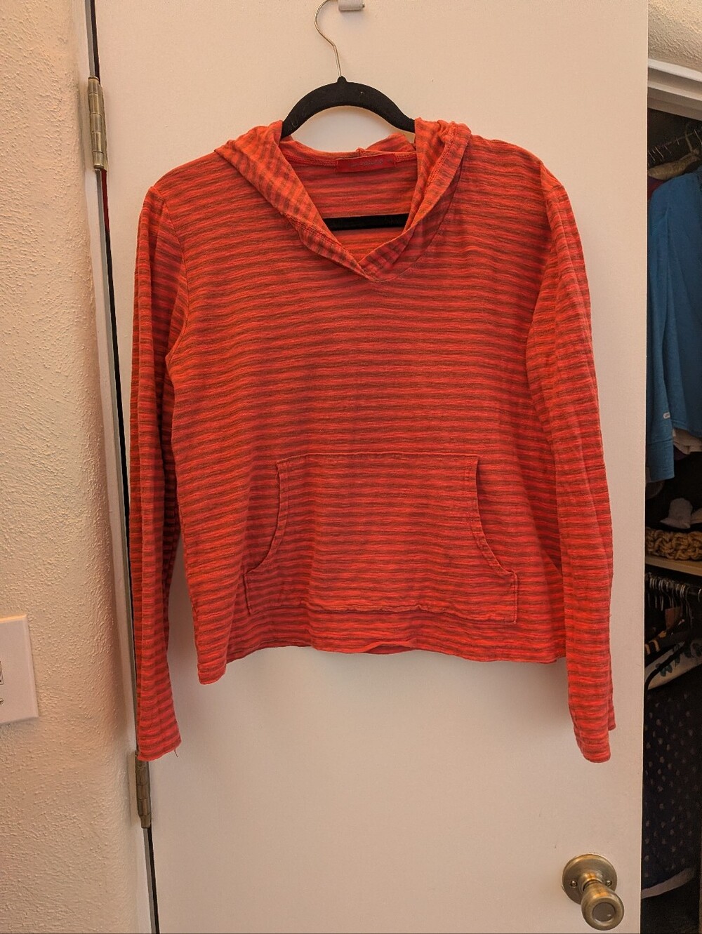 cut loose Orange Striped Cowl Hoodie Cotton Linen 70/30, Women's Small